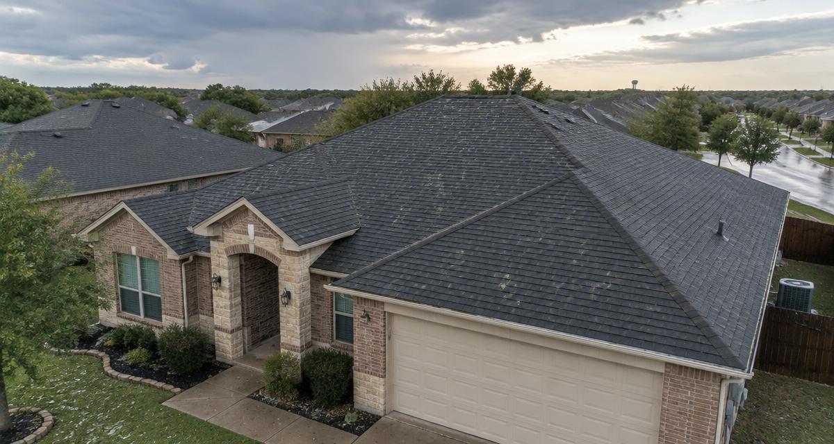 Suburban Collin County home with an asphalt shingle roof after a hailstorm
