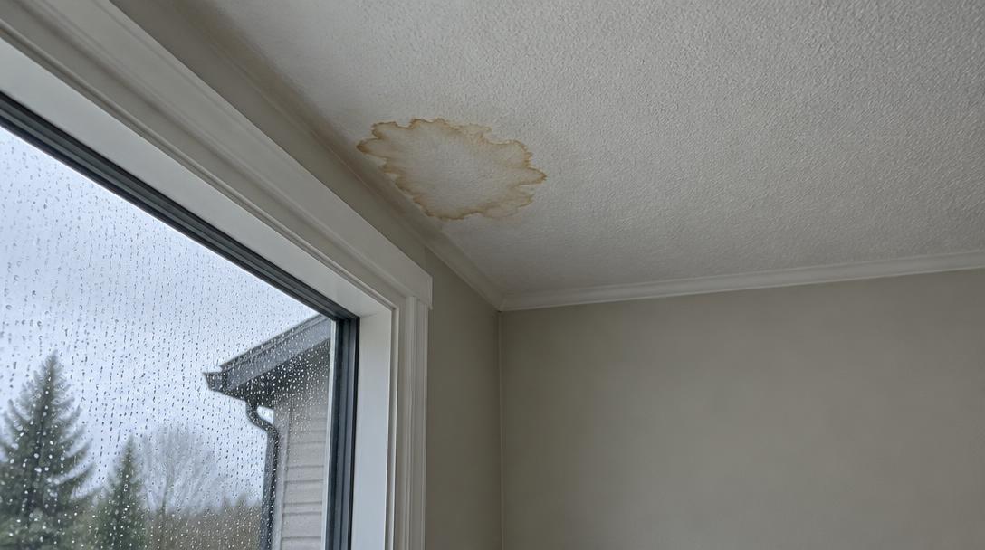 Flying Cow Roofing ceiling water-stain example in a Collin County home