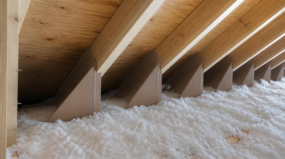 Rafter baffles installed at the eave keeping an open air channel above the insulation