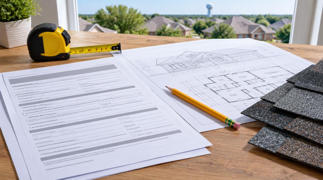 Residential roof replacement permit documents and roof plans in Collin County