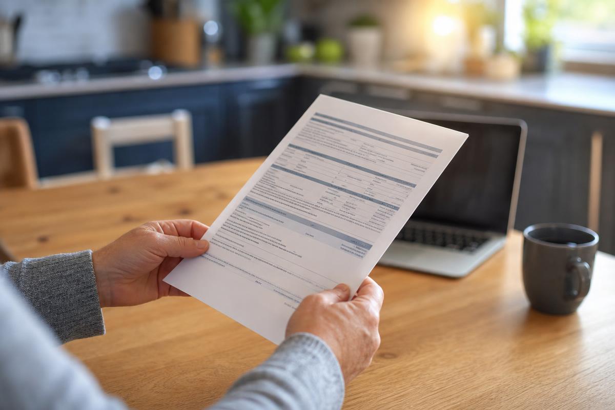 Homeowner reviewing a roofing contractor certificate of insurance at a kitchen table