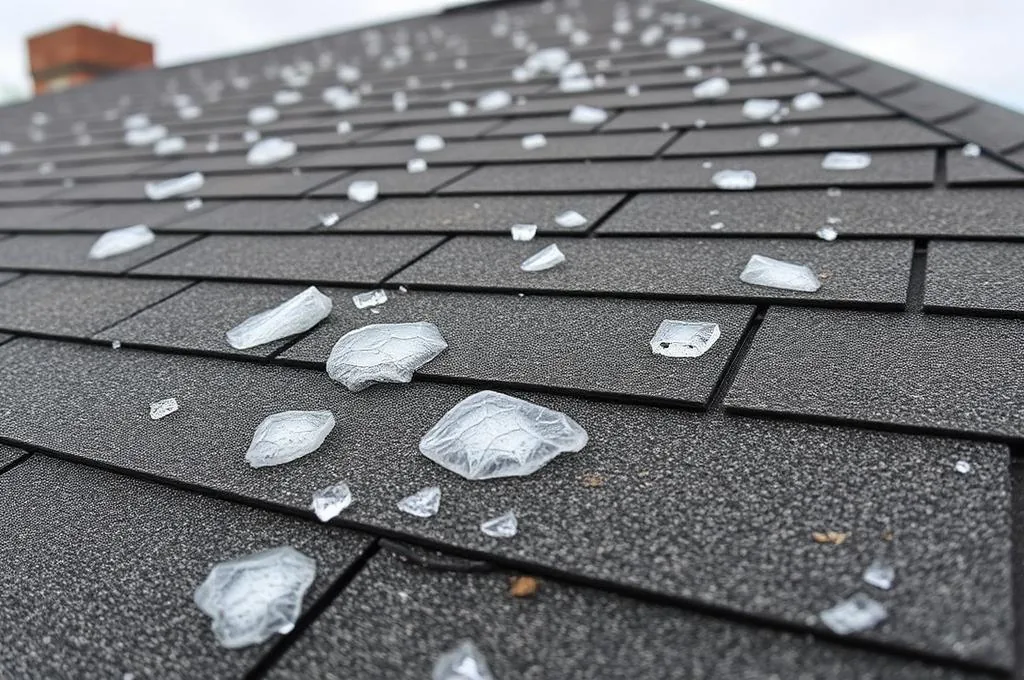 Hail damage on shingles documented by Flying Cow Roofing
